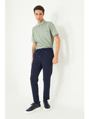 White Stone Lacivert Modern Kesim Bağcıklı Smart Casual Jogger Pantolon