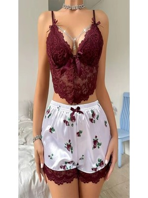 Ece's Design Kadın Dantelli 2’li Şortlu Pijama Takımı – Rahat & Şık Home Wear W2004