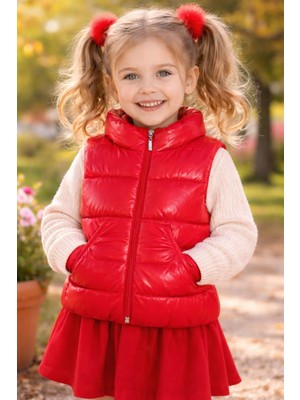 Düz Kırmızı  Kız Çocuk Şişme Yelek