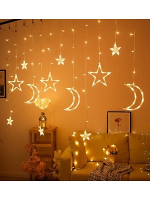 Hediyeleşin Ay Yıldız LED Işık, Ramazan Süslemesi, Gün Işığı, 8 Fonksiyonlu