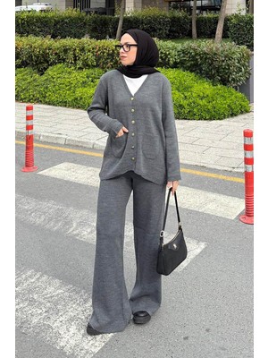Lamelif Cepli Hırkalı Takım Gri