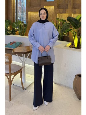 Lamelif Kol Fırfır Detaylı Gömlek Bebe Mavisi