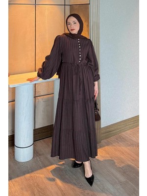 Lamelif Biritli Tesettür Elbise Acı Kahverengi