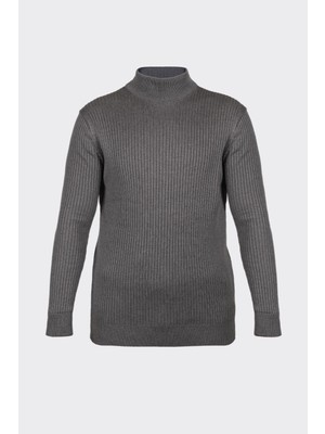 White Stone Gri Yarım Balıkçı Yaka Fitilli Triko Kazak