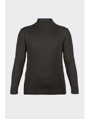 White Stone Haki Yarım Balıkçı Yaka Fitilli Triko Kazak