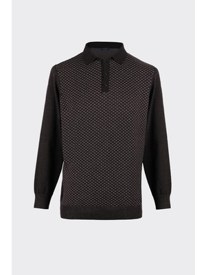 White Stone Polo Yaka Yarım Düğmeli Premium Triko Kazak Siyah-Antrasit