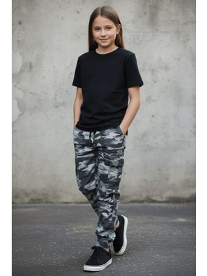 Black Steel Garson Boy Kız Kamuflaj Pantolon