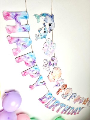Fluparty Deniz Dünyası Temalı Happy Birthday Duvar Süsü - Little Pearl Happy Birthday Banner