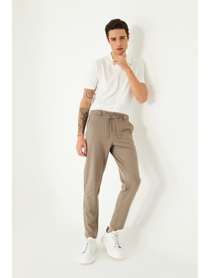 White Stone Bej Modern Kesim Bağcıklı Smart Casual Jogger Pantolon