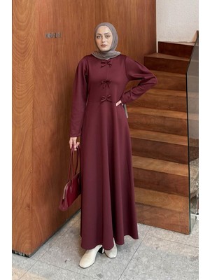 Lamelif Kurdela Detaylı Scuba Elbise Bordo