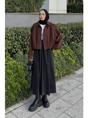 Lamelif Omuz Apoletli Süet Ceket Acı Kahverengi