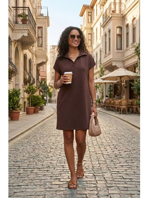 Lela Regular Fit Polo Yaka Mini Elbise Bayan Elbise 5866153