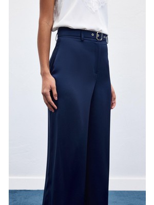 Sateen Kadın Kemer Detaylı Saten Pantolon 1956-5067