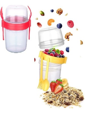 Senson Çift Hazneli - Çatal Kaşıklı Portatif Müsli -Atıştırmalık Kabı 1100 ml - Lisinya