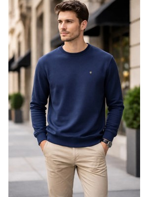 İnce Moda Giyim Erkek Basic Bisiklet Yaka Uzun Kollu Sweatshirt