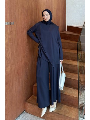 Lamelif Pelerinli Tesettür Takım Lacivert
