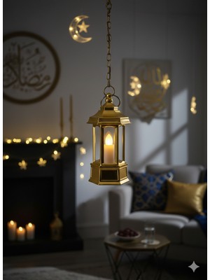 Dodomar Ramazan Ledli Dekoratif Fener Altın Renk 10 cm Masa ve Raf Süsü