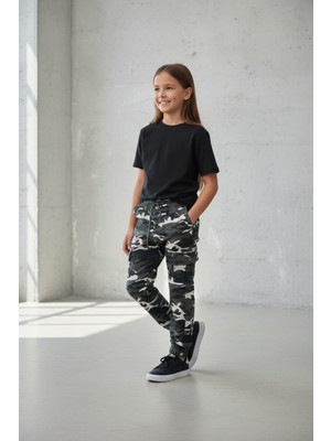 Black Steel Garson Boy Kız Kamuflaj Pantolon