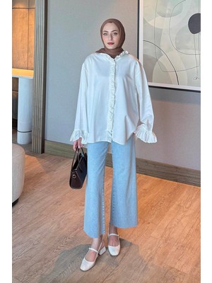 Lamelif Fırfırlı Gömlek Beyaz