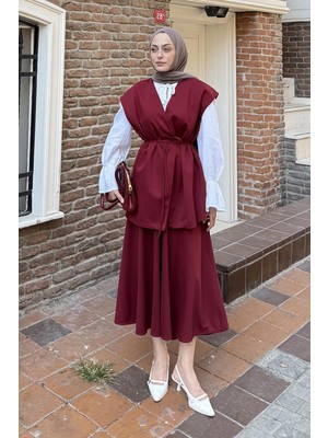 Lamelif Yelek-Etek Ikili Tesettür Takım Bordo