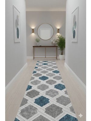 Swan Home Kaymaz Tabanlı Yolluk Kesme Halı Salon Koridor Mutfak Yatak Odası Halısı SHJ3011 Mavi