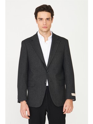 White Stone Siyah Balıksırtı Desenli Blazer Ceket