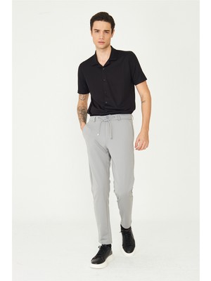White Stone Gri Modern Kesim Bağcıklı Smart Casual Jogger Pantolon