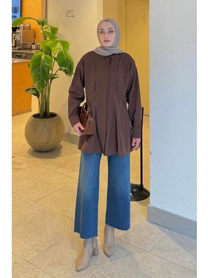 Lamelif Ön Pile Detaylı Gömlek Kahverengi