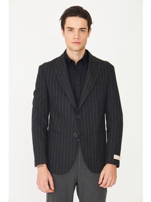 White Stone Antrasit Çizgili Spor Blazer Ceket