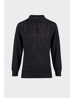 White Stone Polo Yaka Yarım Fermuarlı Premium Triko Kazak Lacivert