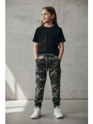 Black Steel Garson Boy Kız Kamuflaj Pantolon