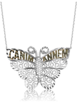Aya Diamond Gümüş Kelebek Canım Annem Bayan Kolye