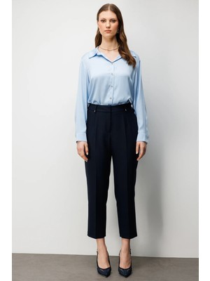 Ekol Kadın Büyük Beden Metal Aksesuarlı Yan Cepli Pantolon 4006 Lacivert