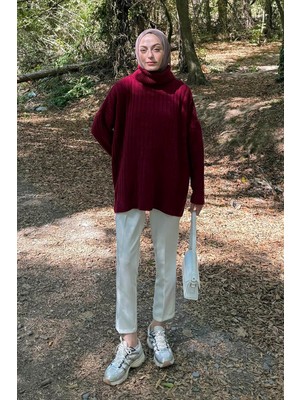 Lamelif Balıkçı Yaka Kazak Bordo