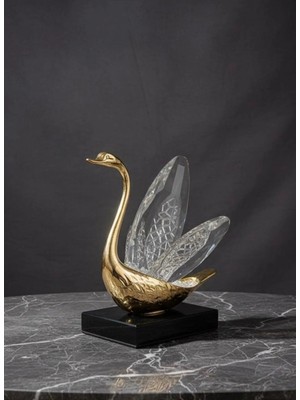 Kristal & Mermer Dekoratif Altın Kuğu