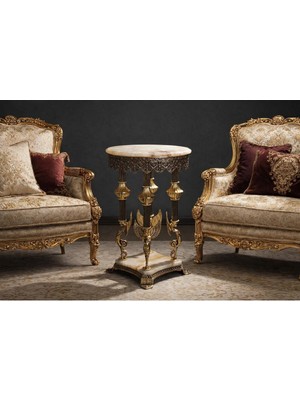 Stilars Mermer Üstü Pirinç Yan Sehpa 70*41 cm