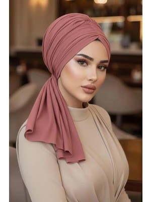 Aişe Tesettür Koyu Pudra Tokalı Abiye Bone Şal / Hazır Duvak