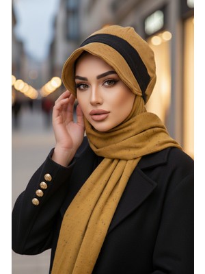 Aişe Tesettür Hardal Desen Tesettür Şapka