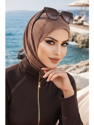 Aişe Tesettür Bakır Çizgili Yüzücü Bonesi - Sporcu Bonesi