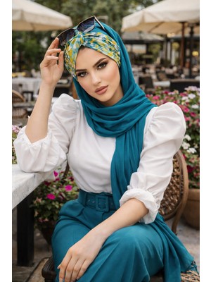 Aişe Tesettür Petrol Yeşili Burgu Hazır Şal