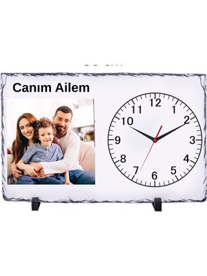 Hediye Vakti Kişiye Özel Fotoğraflı Doğal Taş Masa Saati 25X38 cm – Aile Temalı Dekoratif Saat