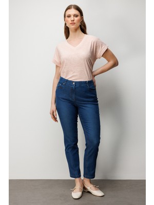 Ekol Kadın Büyük Beden Beş Cep Dar Paça Pantolon 4086 Indigo