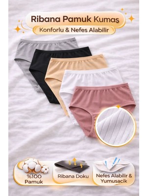 Süsen Lingerie 5li Karışık Renk Kadın Ribana Pamuklu Bato Külot, Kadın Yüzde Yüz Pamuklu Bato Külot
