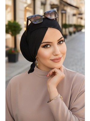 Aişe Tesettür Siyah Çapraz Bone