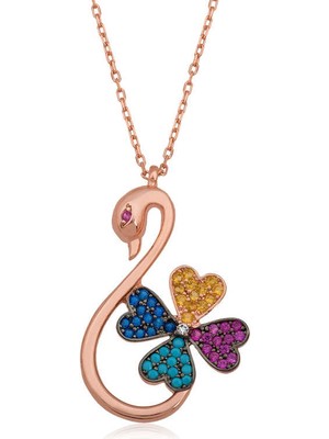 Aya Diamond Gümüş Kuğu Yonca Bayan Kolye