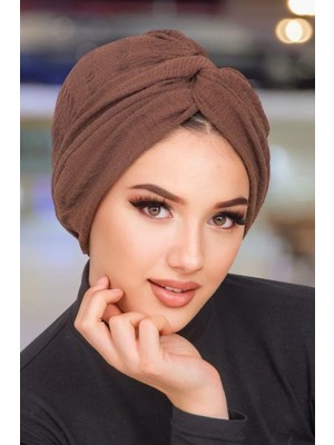 Aişe Tesettür Karamel Kahve Burgu Hazır Bone