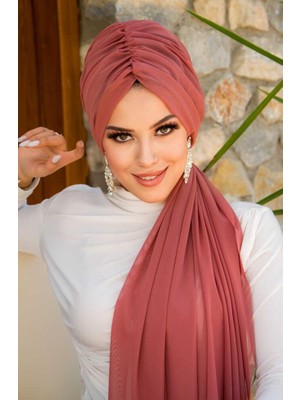 Aişe Tesettür Gülkurusu Büzgülü Dolama Tokalı Bone