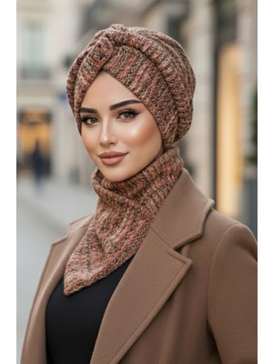 Aişe Tesettür Taba Triko Kışlık Burgu Bone ve Etol Takım