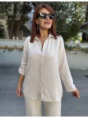 DenizEge Butik Müslin Yakalı Gömlek Bej