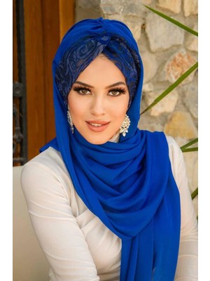 Aişe Tesettür Saks Mavi Burgu Hazır Şal